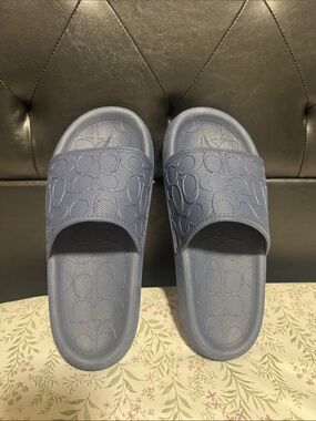 Coach Light Blue Signature C Slide Sandals